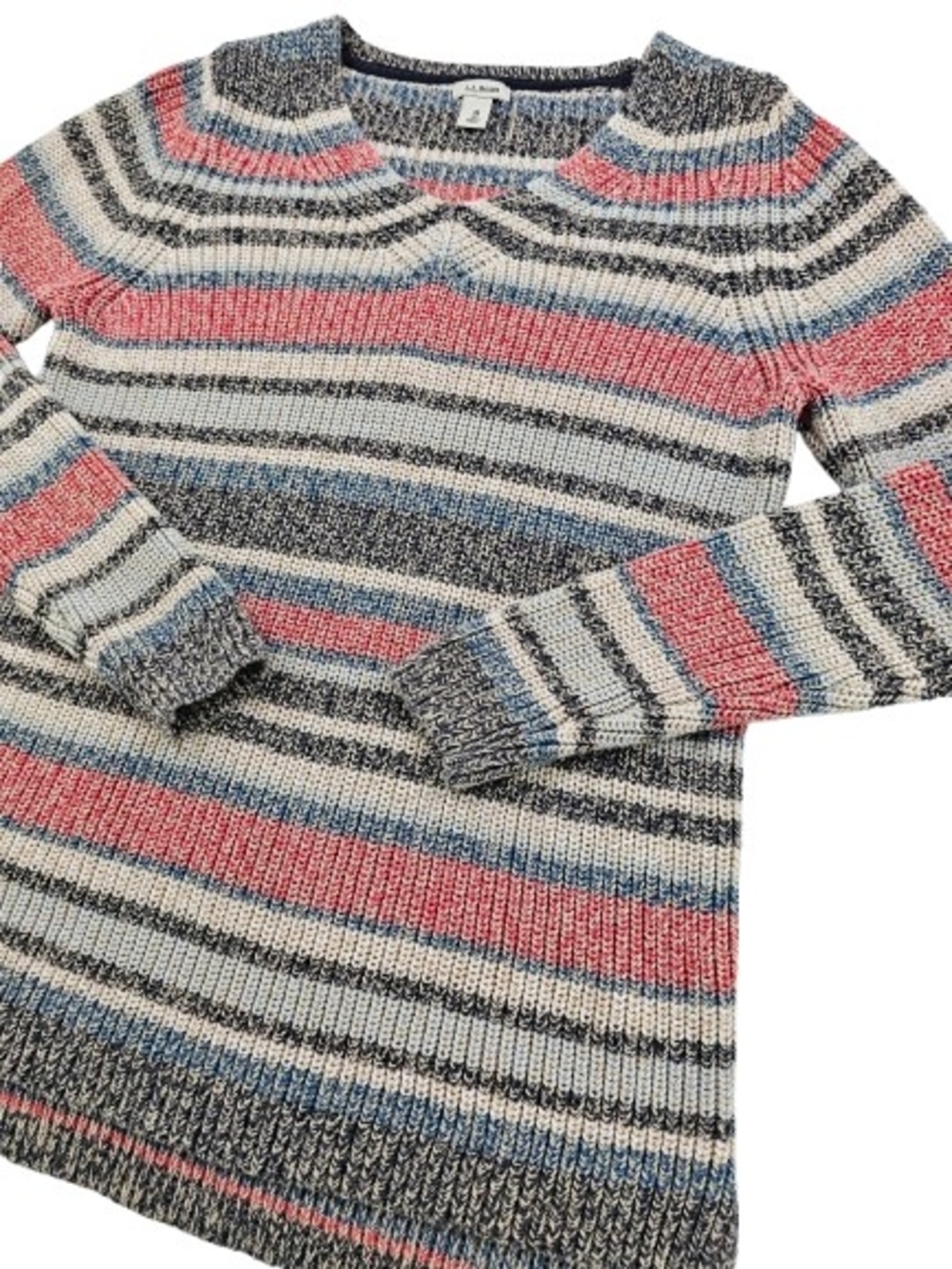 LL‎ Bean Chunky Knit Striped Ribbed Sweater Women's M Pullover Warm Cozy 508178